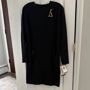 Jones New York Black Wool Dress with Gold Tag Detail